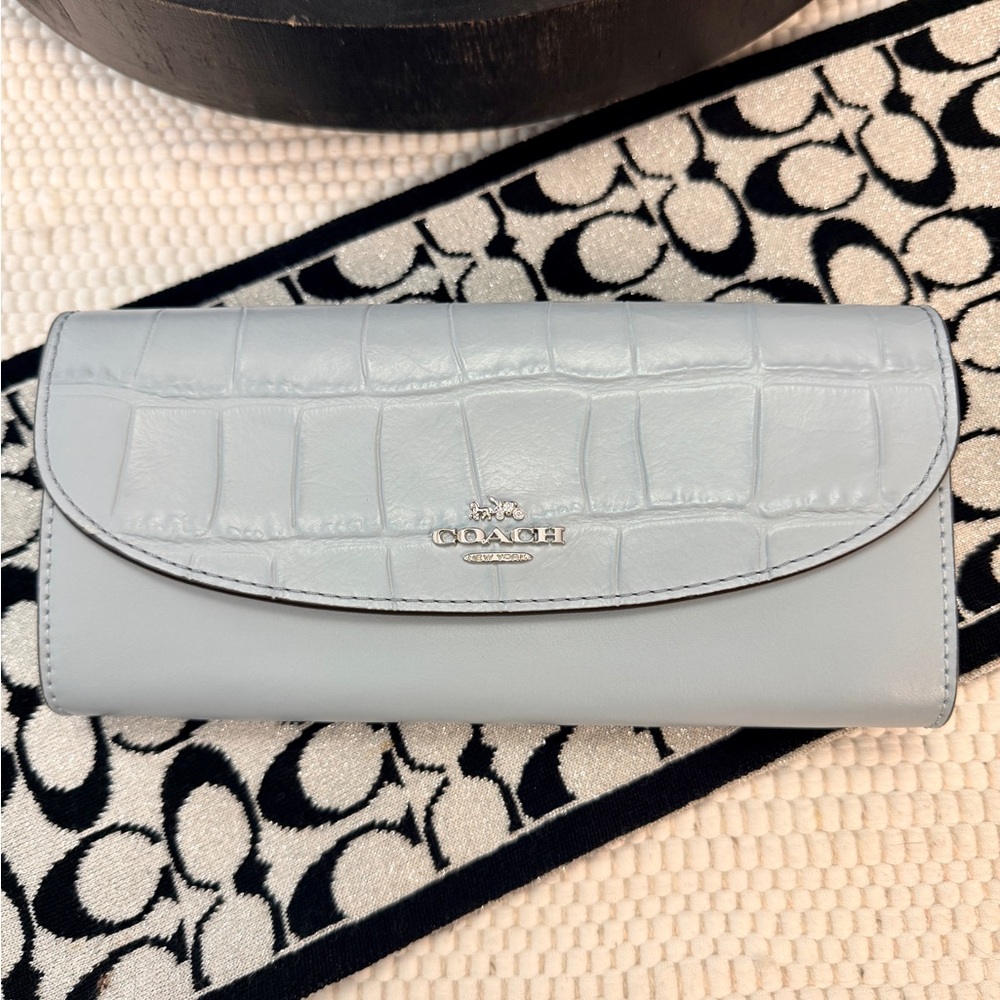 Coach Sky Blue Croc-Embossed Wallet